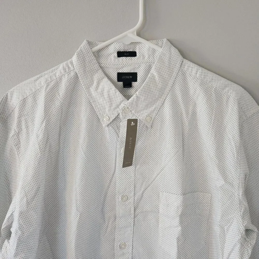 NEW J.Crew Slim Fit Dot Pattern Front Button Down Shirt Size XL